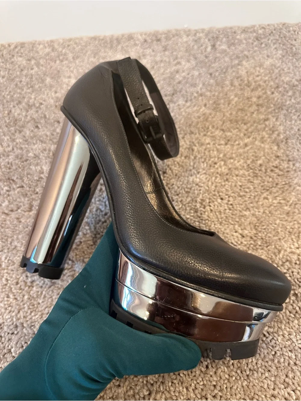 Calvin Klein Black Mary Jane Platforms with Metallic Silver Accents